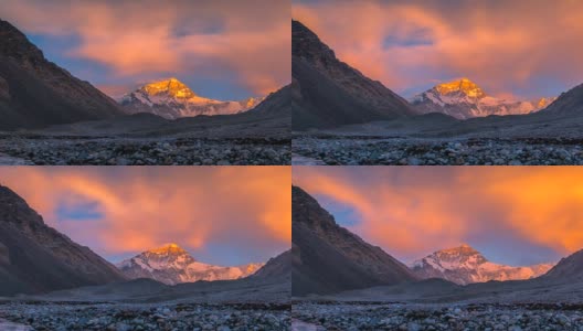 中国西藏珠穆朗玛峰大本营珠穆朗玛峰移动云场景4K时间流逝高清在线视频素材下载