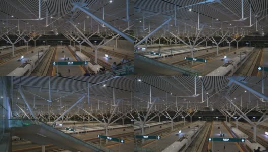 夜间时间深圳火车站站台屋顶全景4k中国高清在线视频素材下载