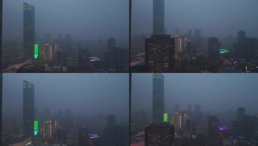 雨暮南京市区航拍全景4k中国高清在线视频素材下载