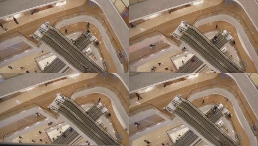 青岛市著名的市中心商场楼顶自动扶梯大厅慢镜头全景4k中国高清在线视频素材下载