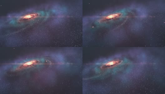 4K - 3D美丽的星系与明亮闪烁的星星，飞行在深空，抽象视图星云空间宇宙运动背景高清在线视频素材下载
