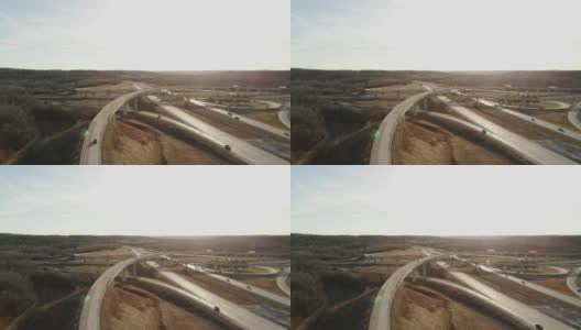立交桥交通空中立交桥视图在美国中西部高速公路运输4K系列视频高清在线视频素材下载