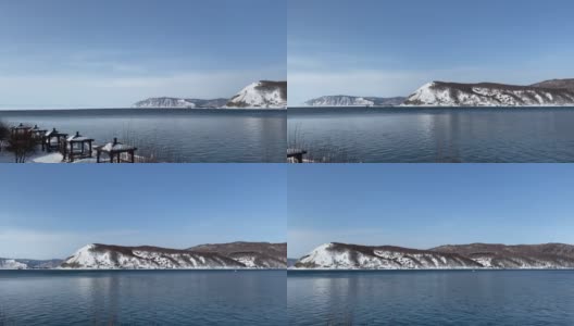 冬季贝加尔湖附近的安加拉河全景图。高清在线视频素材下载