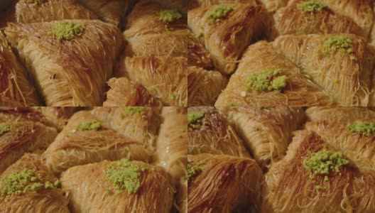 果仁酥饼，传统的土耳其甜点，放在托盘上高清在线视频素材下载