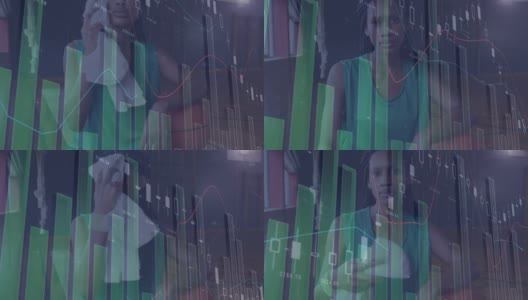 体育馆内非裔美国女篮球运动员财务数据处理的动画高清在线视频素材下载
