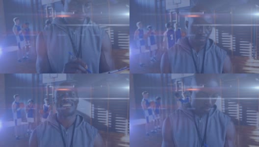 动画的光线越过非洲裔美国人微笑在篮球场上高清在线视频素材下载