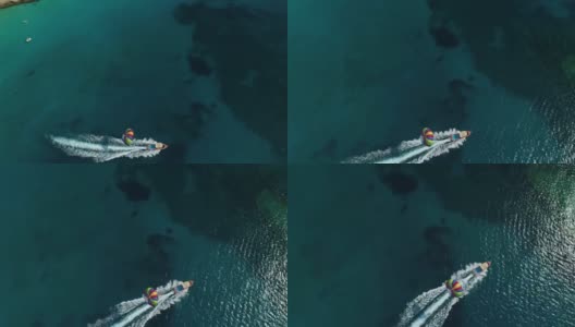 塞浦路斯阿伊纳帕尼西海滩地中海水上滑翔伞。空中无人机拍摄。高清在线视频素材下载