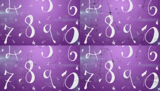 在紫色背景上移动的数学公式的动画高清在线视频素材下载