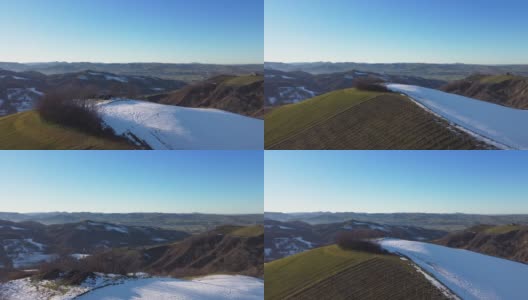 鸟瞰图，意大利乡村在冬天覆盖着小雪高清在线视频素材下载