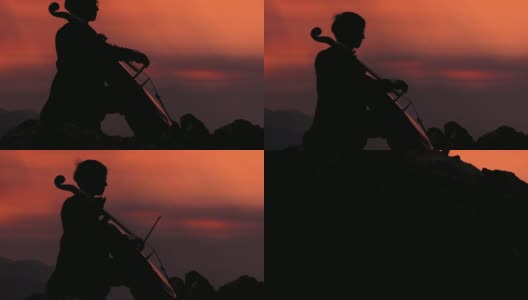 HD CRANE:在日落时表演的音乐家高清在线视频素材下载