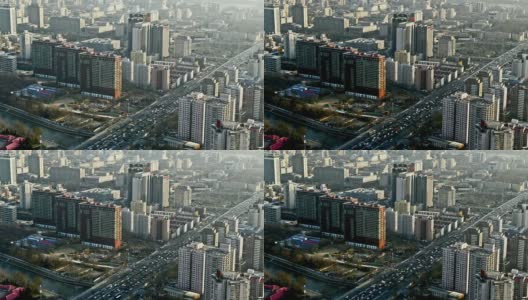 从空中俯瞰城市，时光流逝高清在线视频素材下载