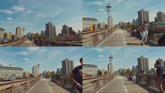 走在布鲁克林大桥上高清在线视频素材下载