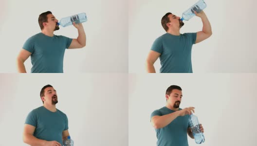 一个男人喝矿泉水的超级慢镜头高清在线视频素材下载
