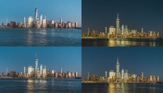 T/L TU纽约曼哈顿天际线，白天到夜晚的过渡高清在线视频素材下载