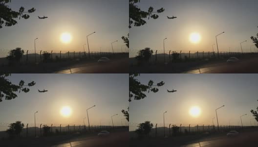 日落时飞机起飞高清在线视频素材下载