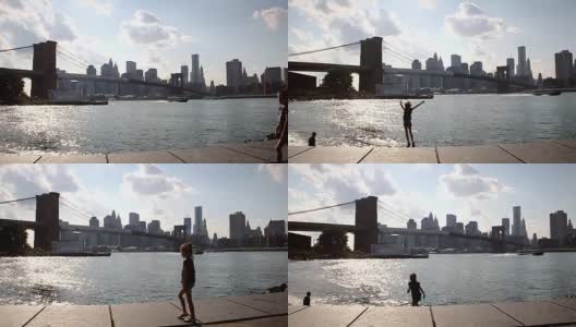 从布鲁克林海滨公园看曼哈顿的天际线高清在线视频素材下载