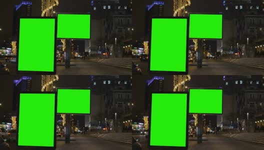 两块带有绿色屏幕的广告牌。高清在线视频素材下载