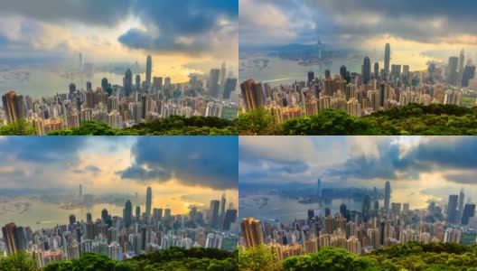 香港城市景观高视点香港太平山顶，中国4K时光流逝(向下倾斜)高清在线视频素材下载