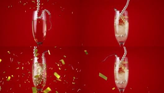 一杯珍珠项链的香槟高清在线视频素材下载