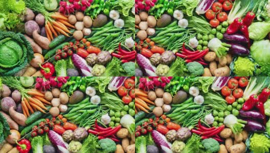 以各种新鲜有机蔬菜为背景高清在线视频素材下载