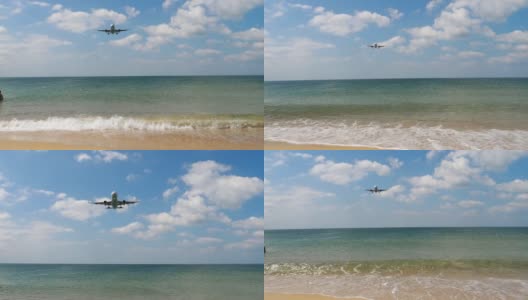 飞机接近海洋海滩高清在线视频素材下载