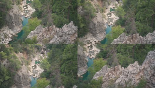 奇迈拉山岩石斜坡之间的绿松石河流高清在线视频素材下载