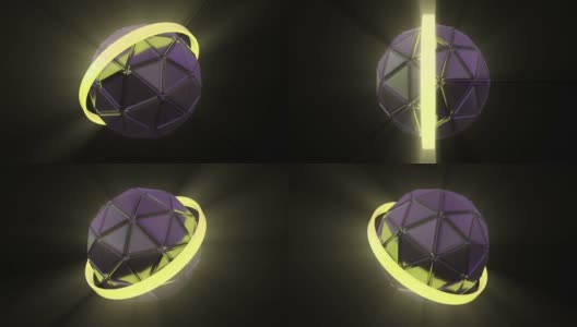 旋转的未来几何球构造三角形阿尔法通道。氖轨道围绕球体运动。无缝模式。高清在线视频素材下载
