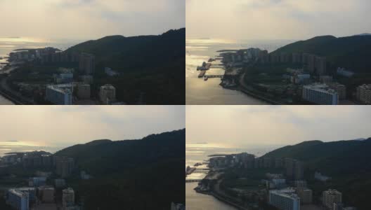 日落时间海南岛三亚湾航拍全景4k中国高清在线视频素材下载