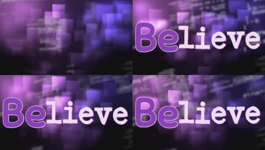文字相信的动画在数据处理和发光的紫色方块高清在线视频素材下载