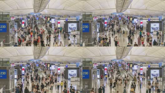 4K时间推移:机场拥挤旅客旅客在航站楼行走高清在线视频素材下载