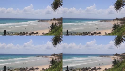 热带海滩与棕榈树海洋夏季波浪风景景观澳大利亚Coolangatta高清在线视频素材下载