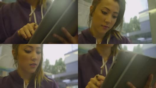女孩使用平板电脑的特写高清在线视频素材下载