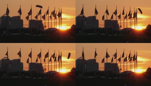 华盛顿纪念碑美国国旗上的日落高清在线视频素材下载