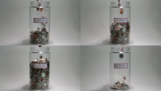 退休储蓄罐里装满了硬币高清在线视频素材下载