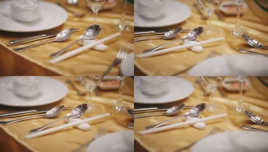 多莉拍摄的中餐馆餐桌设置。高清在线视频素材下载