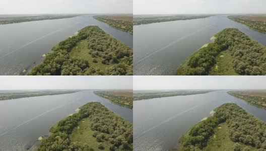 航拍湿地小岛，流入Dnipro盆地在夏季高清在线视频素材下载