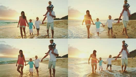 《日落海滩上的幸福家庭高清在线视频素材下载