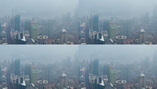 4K:中国平流层云中清晨的上海城市景观高清在线视频素材下载