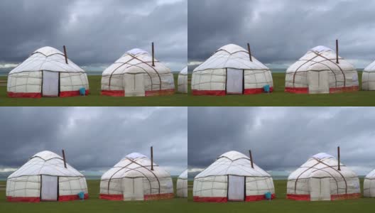 吉尔吉斯斯坦宋科尔湖的游牧帐篷，被称为蒙古包高清在线视频素材下载