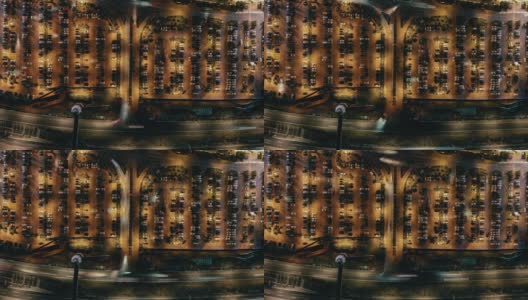 夜间室外停车场的无人机视图高清在线视频素材下载