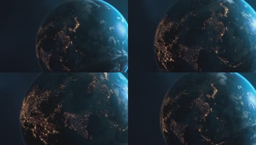 夜晚的亚洲-从太空看地球高清在线视频素材下载