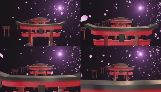 神龛寺缩放樱花粒子循环动画高清在线视频素材下载