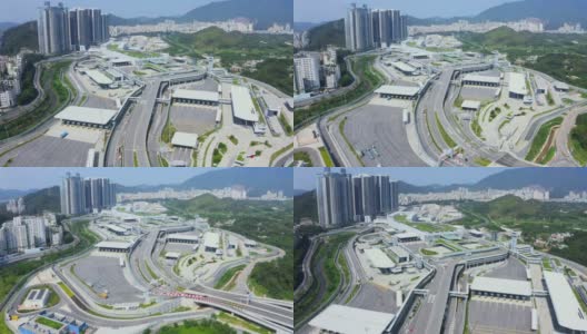 香港莲塘港/香园围边境管制站的无人机影像高清在线视频素材下载