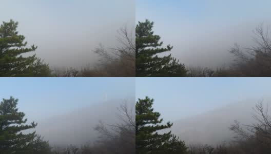 当雾散去时，远处的炎帝出现在山顶上高清在线视频素材下载