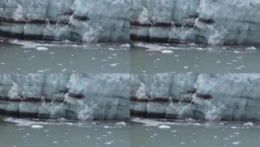 玛格丽冰川冰墙和海湾水域的特写。高清在线视频素材下载