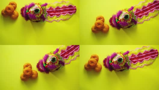 舞狮、木偶和橘子——中国新年装饰品高清在线视频素材下载