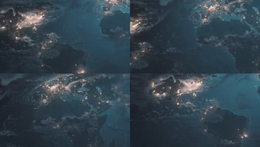 高度详细的世界地图-夜，全球商业-北美和南美，欧洲，非洲，亚洲高清在线视频素材下载