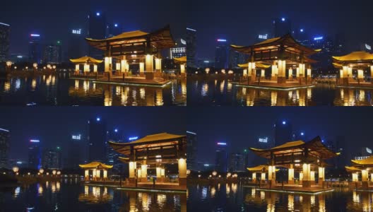 夜光照亮佛山市区著名的公园湾观景台，4k中国全景高清在线视频素材下载