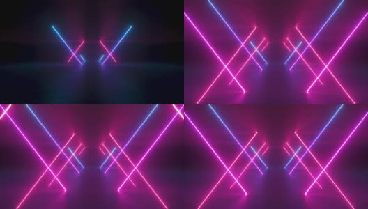 3d循环动画，在发光的霓虹灯线和抽象的背景下，在无尽的隧道中前进高清在线视频素材下载