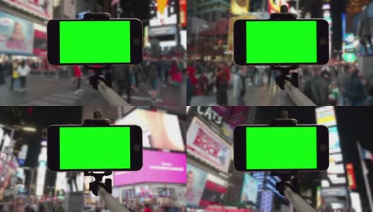 纽约市时代广场自拍POV绿屏色makey高清在线视频素材下载